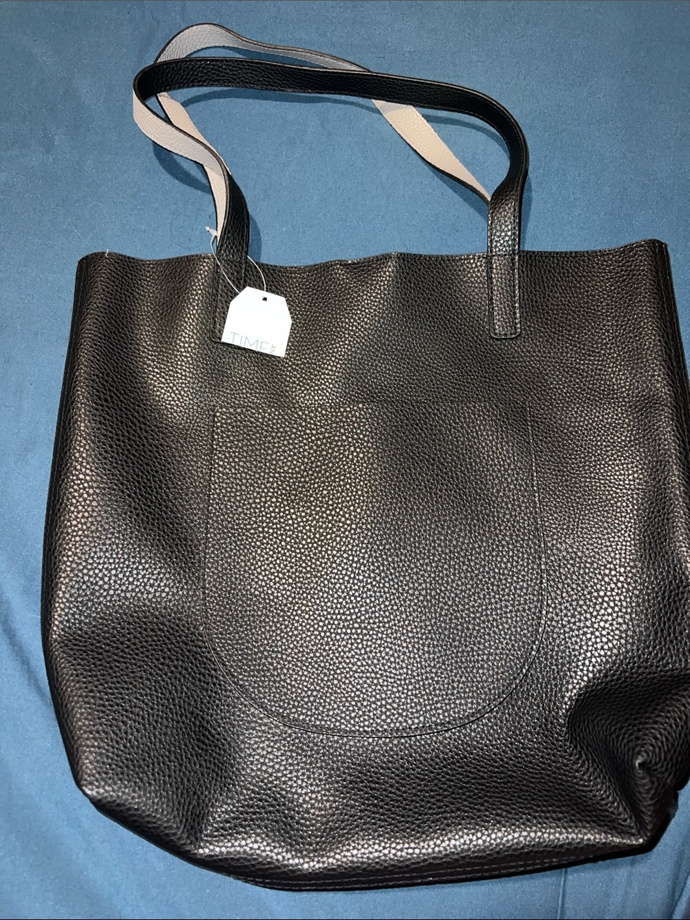 Time and Tru Black Textured Tote Bag with Light Interior Straps